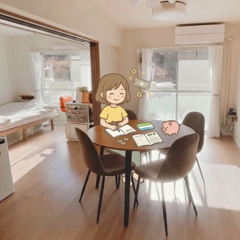 団地ミニマリスト生活で家計簿をつけて固定費削減と貯金をしているズボラ主婦のイメージ